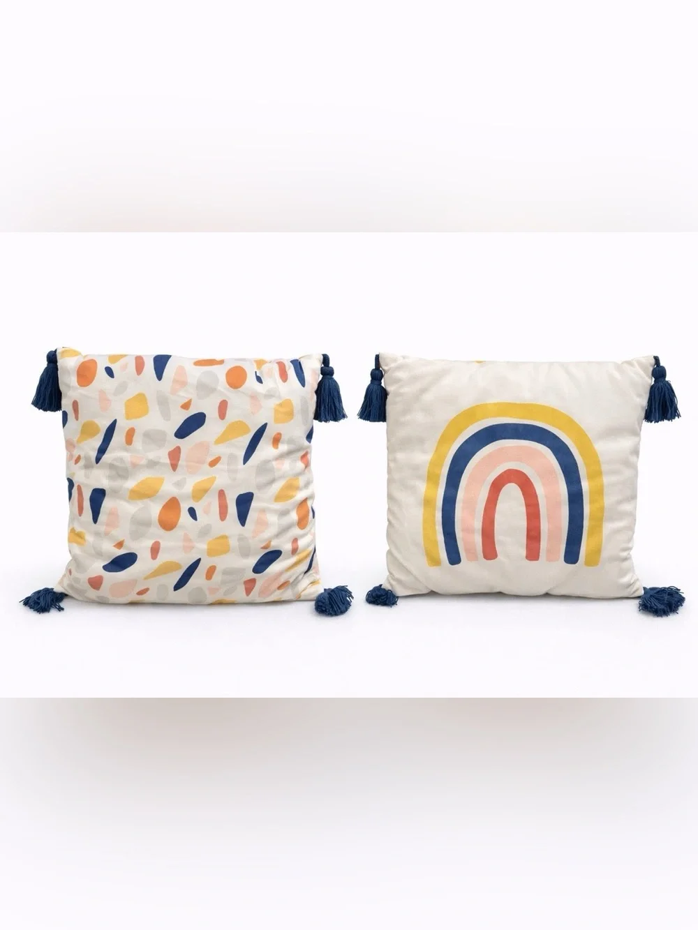 Colorful Rainbow Tassel Throw Pillow Double Sided Boho Decor
